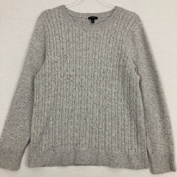 Talbots Gray Confetti Crew Neck Textured Knit Pullover Cozy Sweater XL Preppy - Picture 1 of 9
